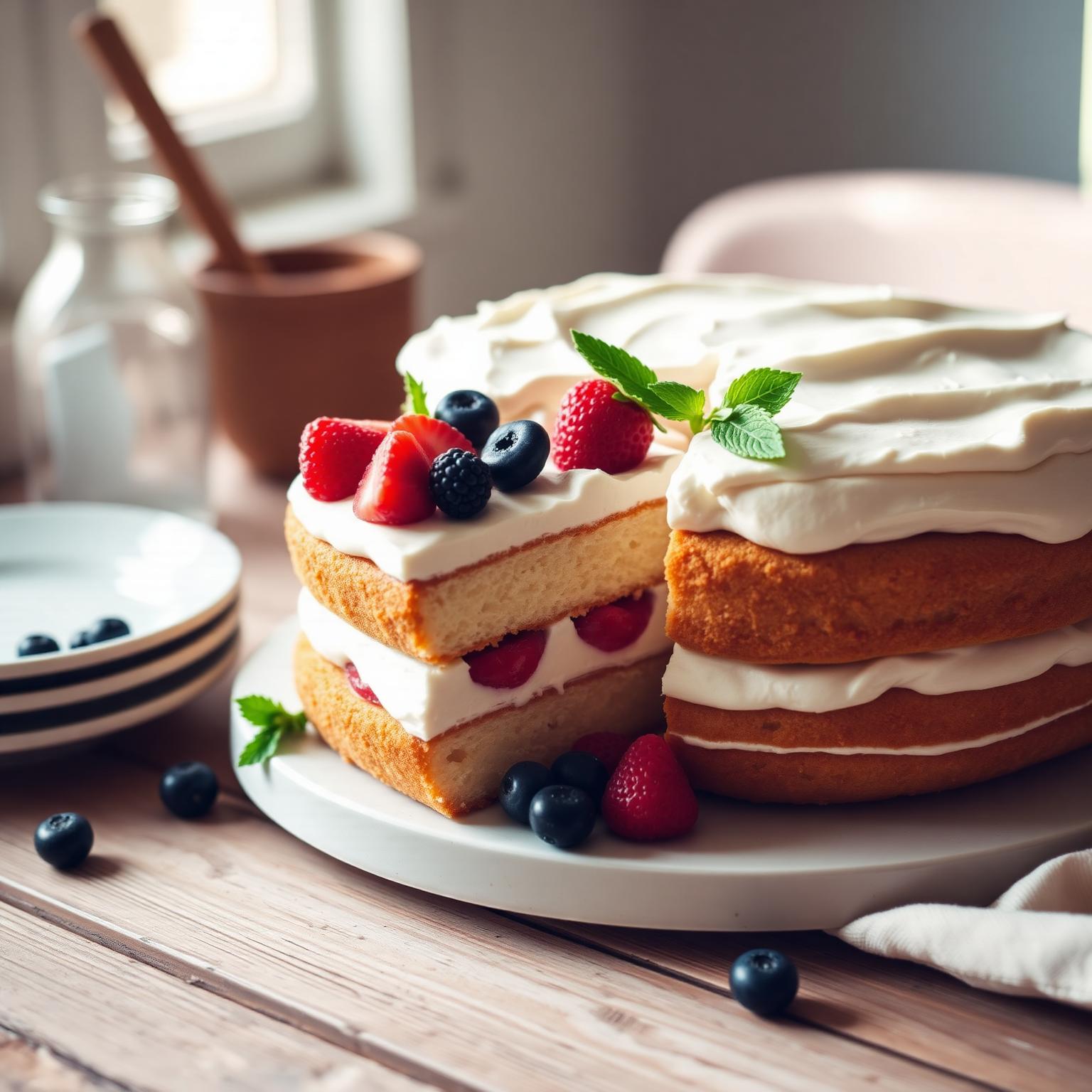 Domowy tort biszkoptowy ze świeżymi owocami